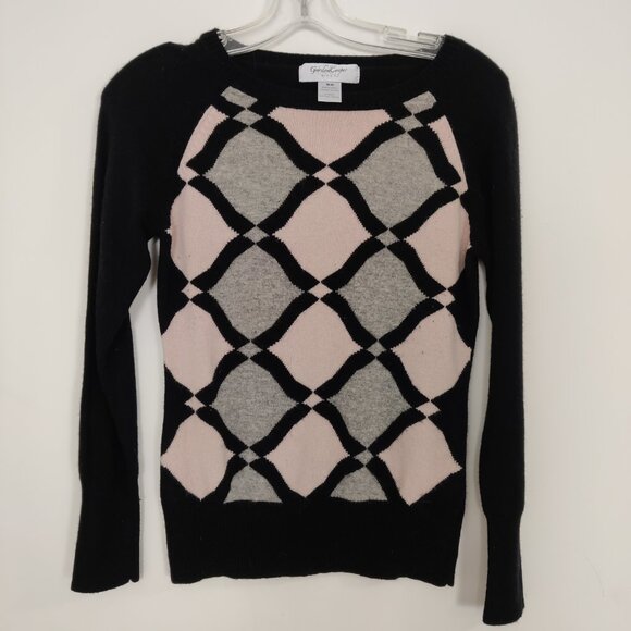 Gordon Cooper Golf Women's Sweater Size M Wool Cashmere Black Argyle Tennis Prep - Picture 1 of 8